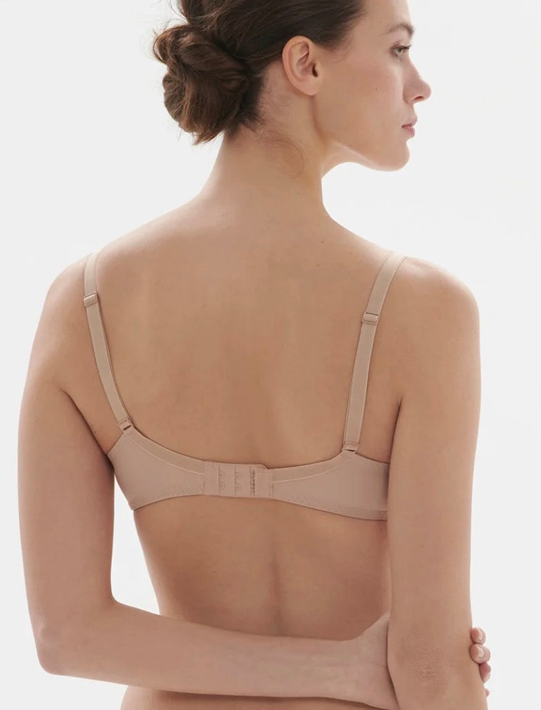 Back view of a bra band sitting level across the ribcage