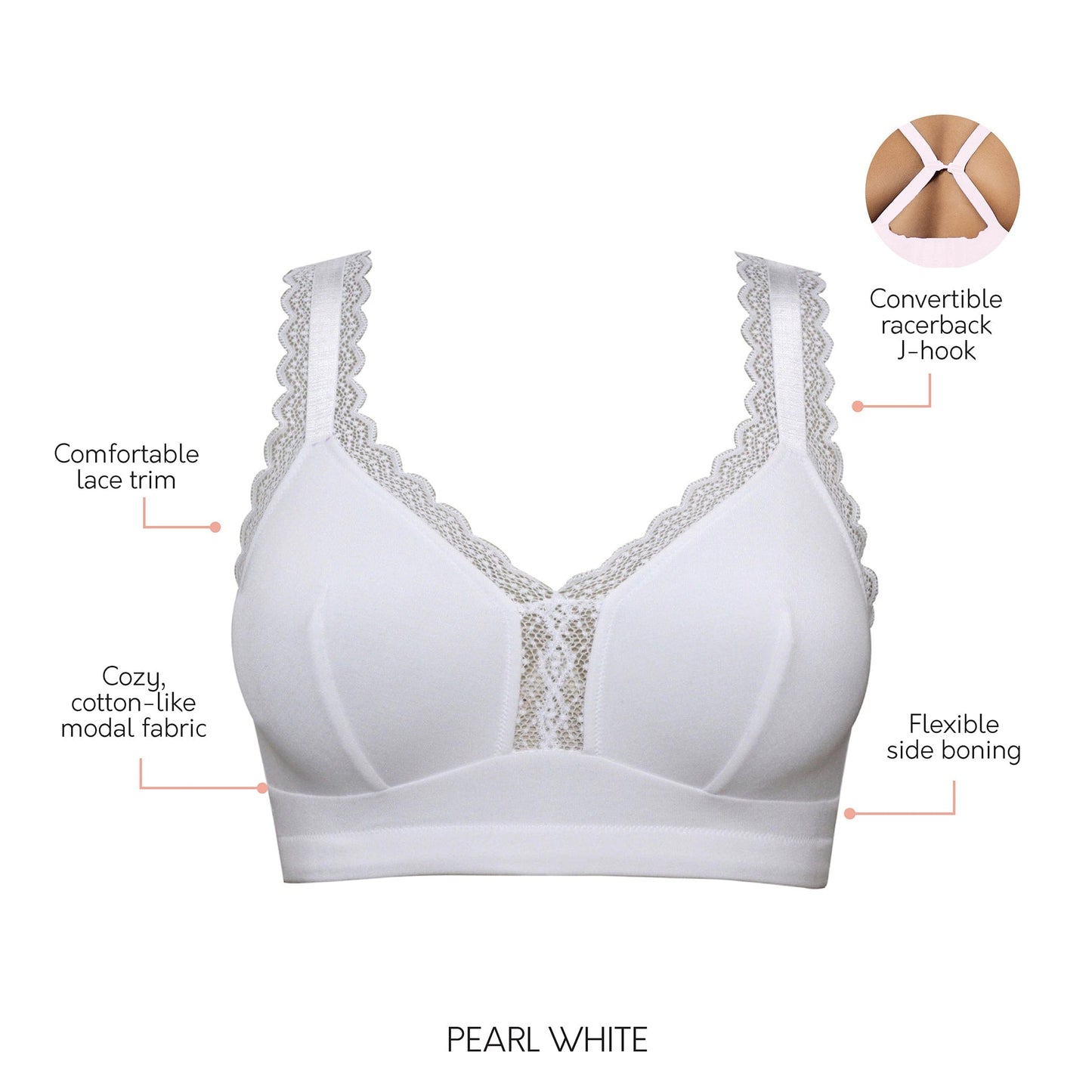 PARFAIT Dalis P5641 Women's Full Busted and Curvy Wire Free Bralette - Pearl White