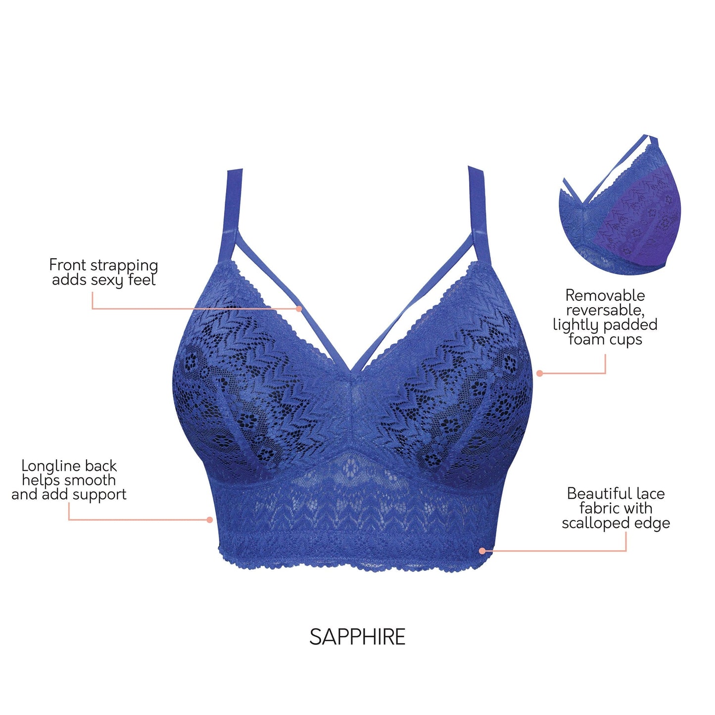 PARFAIT Mia Lace P5951 Women's Full Busted Lightly Padded Wire Free Bra - Sapphire