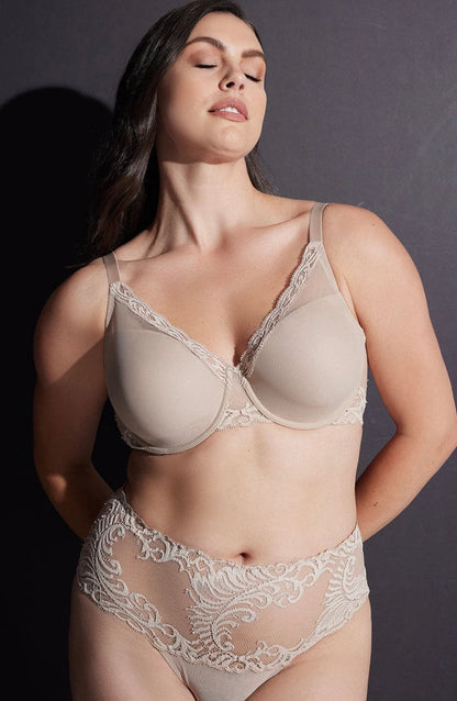 Feathers Full Figure Contour Underwire Bra - Cafe