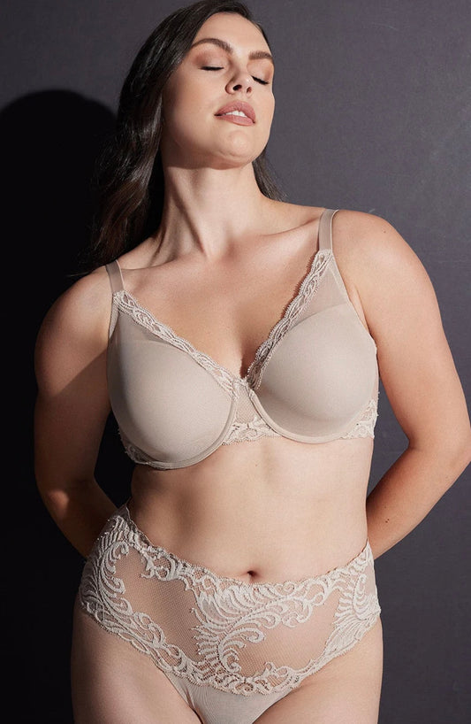 Feathers Full Figure Contour Underwire Bra - Cafe