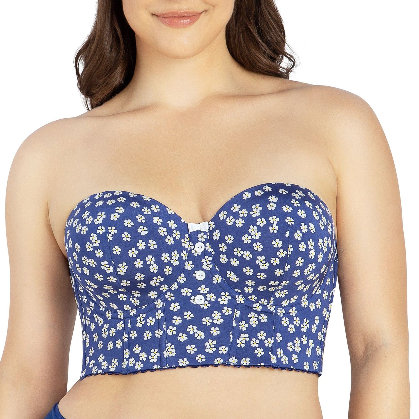 PARFAIT Dolly P50119 Women's Longline Strapless Bustier - Blue Daisy