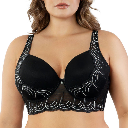 PARFAIT Pearl P6091 Women's Longline Plunge Full Busted Bra  - Black