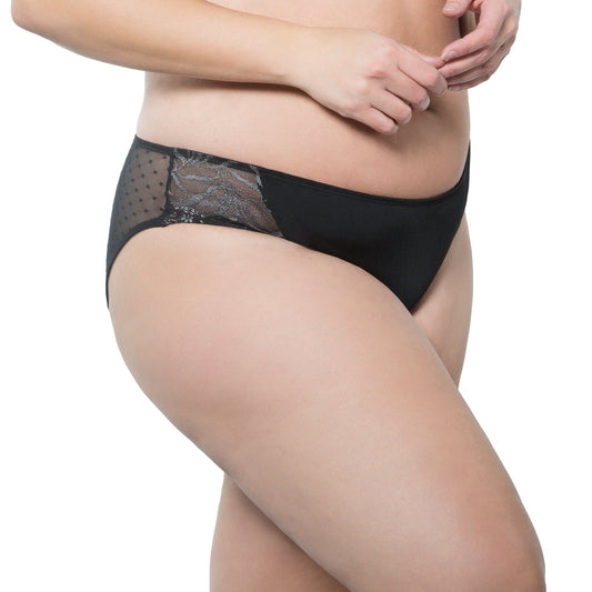 PARFAIT Marrianne Microfiber Polka Dot Mesh Low Rise Bikini Style - Black