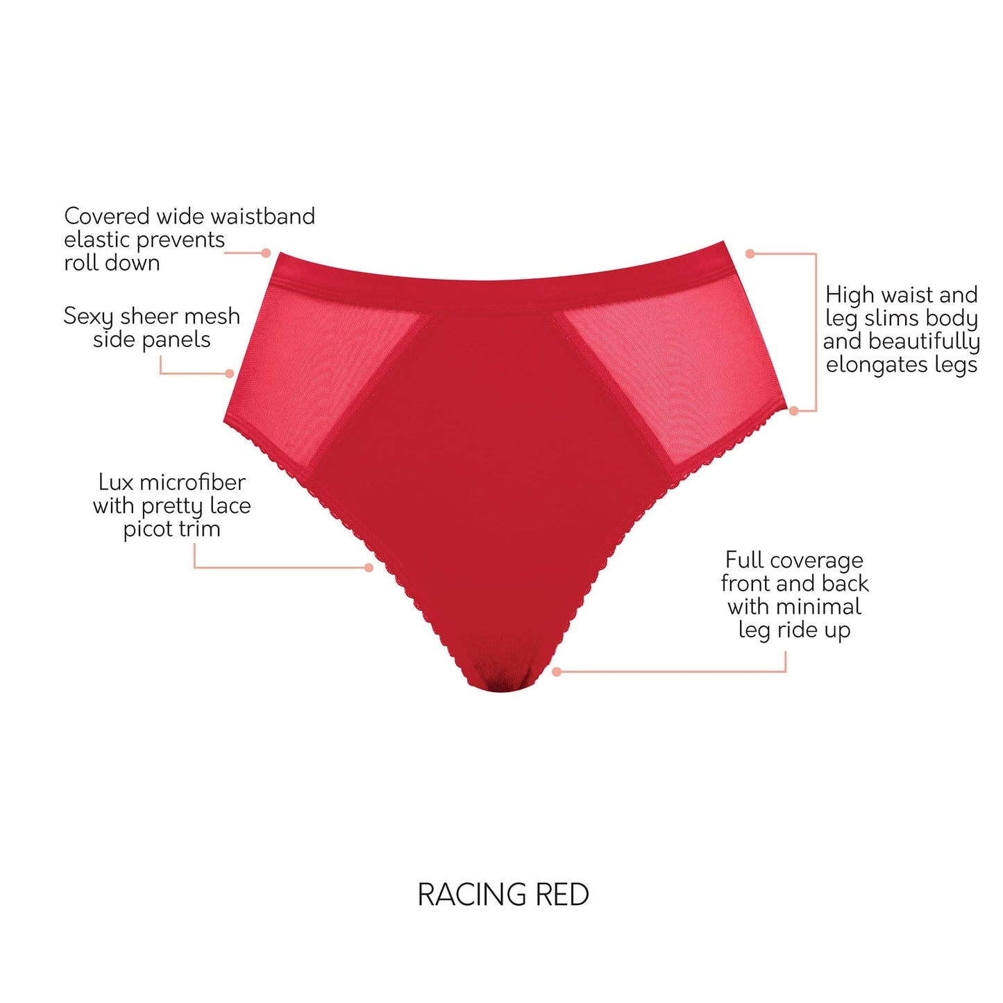 PARFAIT Micro Dressy PP306 French Cut High Waisted Sexy Sheer Panties - Racing Red