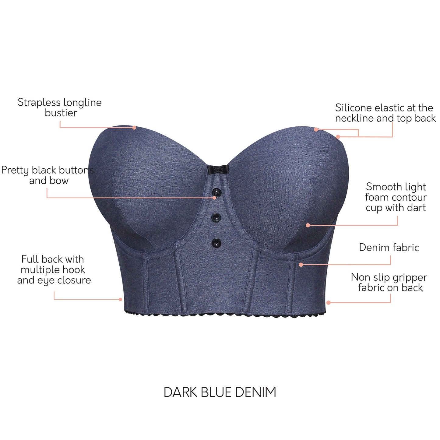 PARFAIT Dolly Denim P50118 Women's Longline Strapless Bustier - Dark Blue Denim