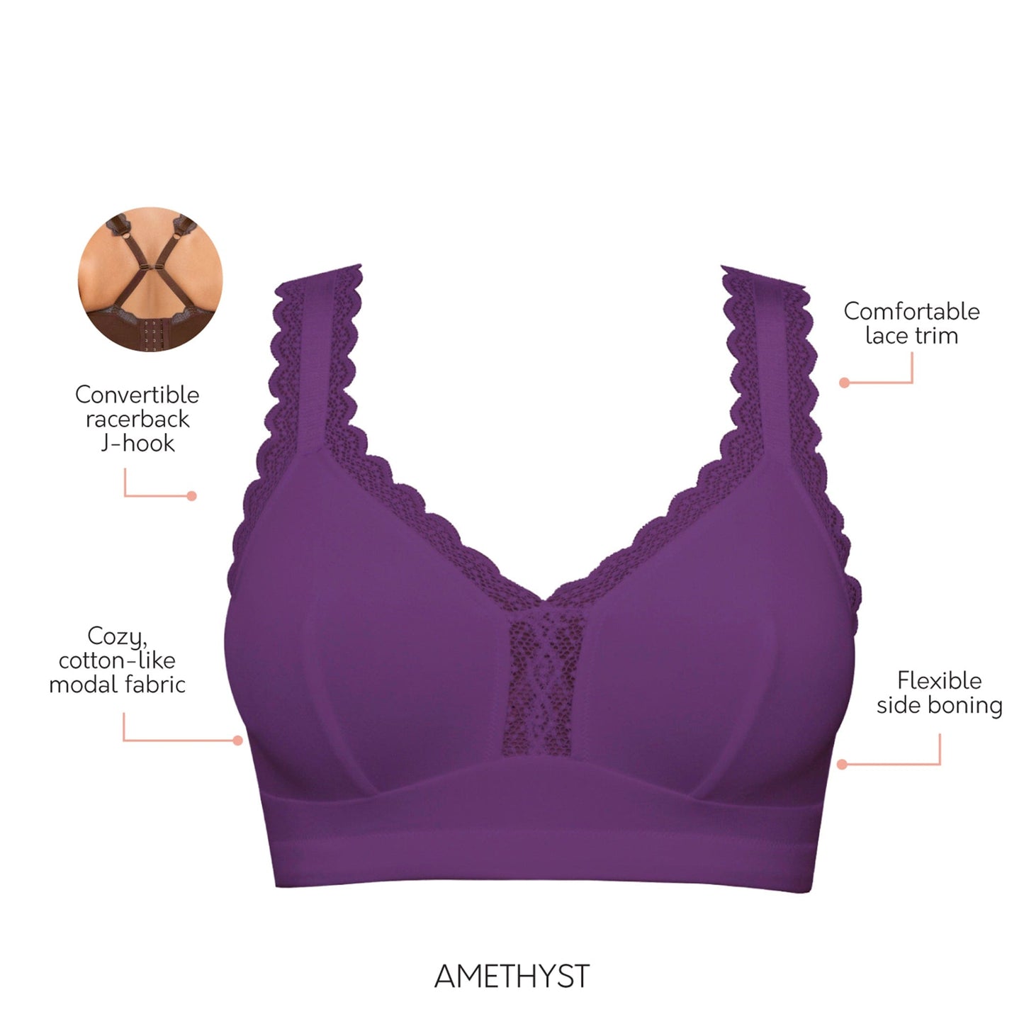 PARFAIT Dalis P5641 Women's Full Busted and Curvy Wire Free Bralette  - Amethyst